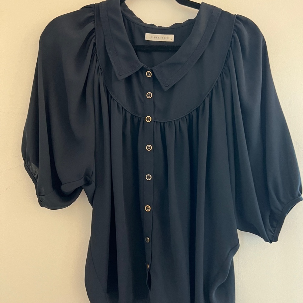 Elegant Navy Button-Up Blouse